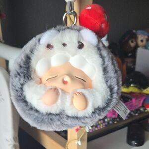 Cute Gray and White Plush Keychain